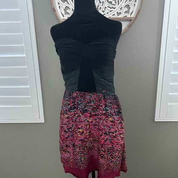 Anthropologie Charlie Jade Mini Dress 100% Silk Strapless Printed Ruched SZL - Picture 2 of 10